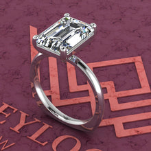 Load image into Gallery viewer, 4.5 Carat Medium Emerald Cut 4 Prongs Solitaire Euro Shank D Color Basket Moissanite Ring