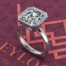 Load image into Gallery viewer, 5 Carat Asscher Cut Bezel Euro Shank Solitaire D Color Moissanite Ring