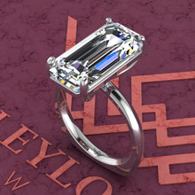 Load image into Gallery viewer, 6 Carat Elongated Emerald Cut 4 Prong Solitaire Euro Shank D Color Basket Moissanite Ring