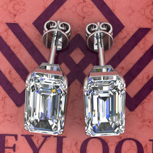 Load image into Gallery viewer, 8.5 CT x2 Elongated Emerald Cut Stud D Color Basket Moissanite Earrings