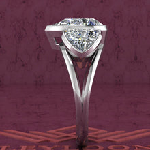 Load image into Gallery viewer, 3.6 CTW Pear Cut Three-Stone Random Shape Bezel D Color Moissanite Ring