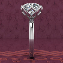 Load image into Gallery viewer, 4.5 Carat Square Cushion Cut Tulip Set 8 Prong Solitaire Euro Shank D Color Moissanite Ring