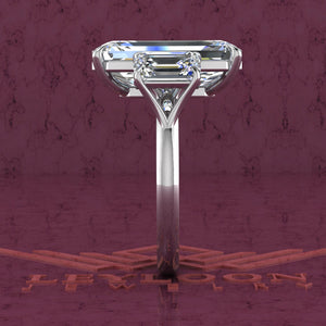 9.8 CTW Elongated Emerald Cut Three-Stone D Color Basket Moissanite Ring