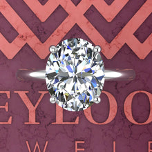 Load image into Gallery viewer, 3 Carat Fat Oval Cut 4 Prongs Solitaire D Color Basket Moissanite Ring