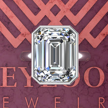 Load image into Gallery viewer, 7.5 Carat Medium Emerald Cut Bezel Euro Shank Solitaire D Color Moissanite Ring