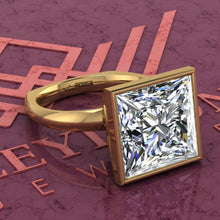 Load image into Gallery viewer, 8.5 Carat Princess Cut Bezel Euro Shank Solitaire D Color Moissanite Ring