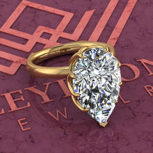 Load image into Gallery viewer, 6 Carat Pear Cut Tulip Set 9 Prong Solitaire Euro Shank D Color Moissanite Ring