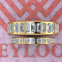 Load image into Gallery viewer, 7.6 CTW Emerald Cut Couple&#39;s Wedding Bands Flush Moissanite Set D Color