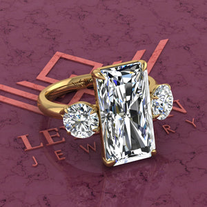 9.2 CTW Elongated Radiant Cut Three-Stone D Color Basket Moissanite Ring