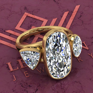 11 CTW Elongated Cushion Cut Three-Stone Random Shape Bezel D Color Moissanite Ring