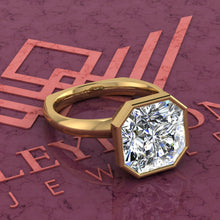 Load image into Gallery viewer, 5 Carat Square Radiant Cut Bezel Euro Shank Solitaire D Color Moissanite Ring