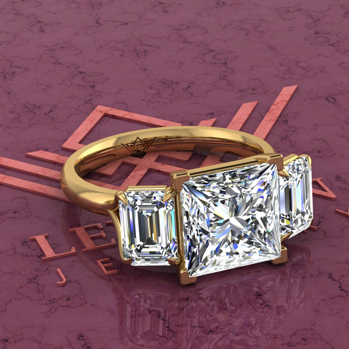 5.6 CTW Princess Cut Three-Stone D Color Basket Moissanite Ring