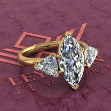 Load image into Gallery viewer, 4.2 CTW Marquise Cut Three-Stone D Color Basket Moissanite Ring