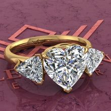 Load image into Gallery viewer, 4.2 CTW Heart Cut Three-Stone D Color Basket Moissanite Ring