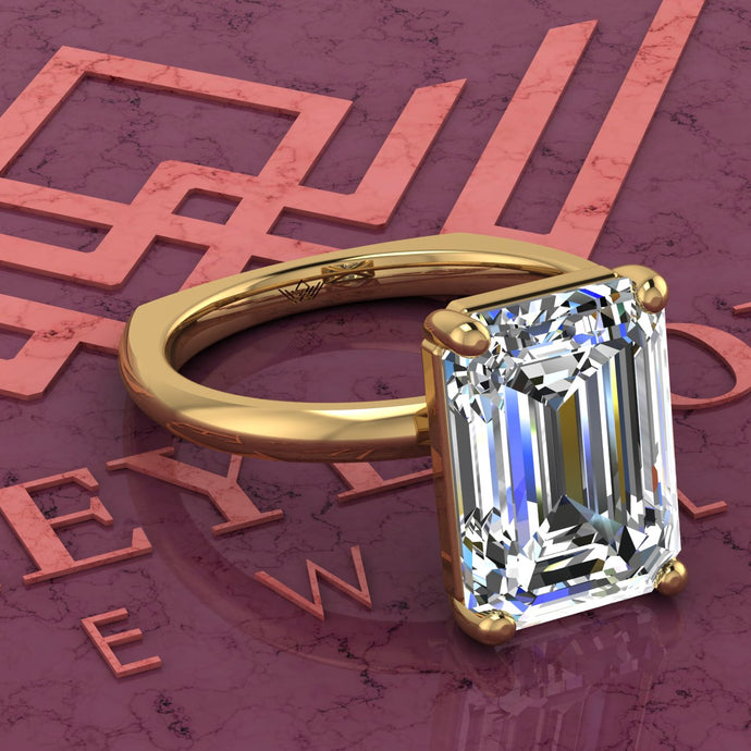 4.5 Carat Medium Emerald Cut 4 Prongs Solitaire Euro Shank D Color Basket Moissanite Ring