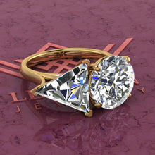 Load image into Gallery viewer, 4 Carat Triangle Cut &amp; 4 Carat Round Cut 2 Stone Basket D Color Moissanite Ring