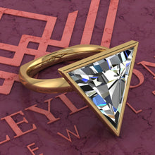 Load image into Gallery viewer, 7.5 Carat Triangle Cut Bezel Euro Shank Solitaire D Color Moissanite Ring