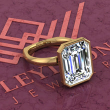 Load image into Gallery viewer, 7.5 Carat Medium Emerald Cut Bezel Euro Shank Solitaire D Color Moissanite Ring