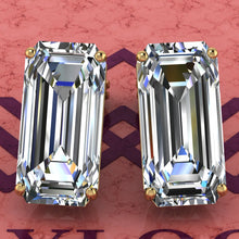 Load image into Gallery viewer, 8.5 CT x2 Elongated Emerald Cut Stud D Color Basket Moissanite Earrings
