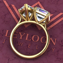 Load image into Gallery viewer, 4 Carat Medium Emerald Cut &amp; 4 Carat Pear Cut Two-Stone Basket D Color Moissanite Ring