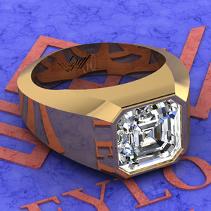 3.5 CT Ascher Cut Bazel Man's Moissanite Engagement Ring D Color Active