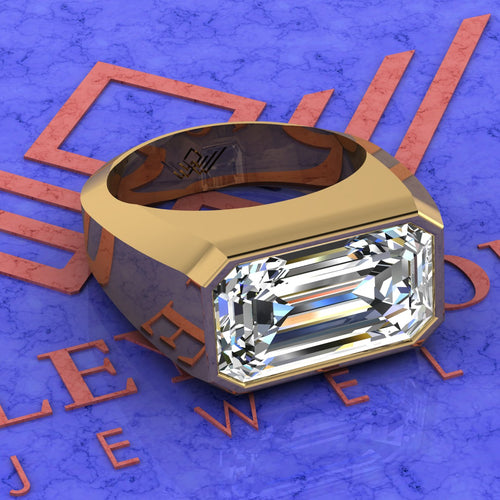10 CT Elongated Emerald Cut Bazel Man's Moissanite Engagement Ring D Color