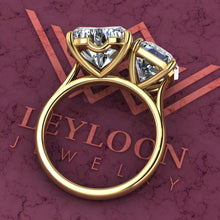 Load image into Gallery viewer, 2.5 Carat Square Radiant Cut &amp; 4 Carat Heart Cut Two-Stone Basket D Color Moissanite Ring