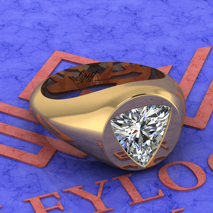 3 CT Trilliant Cut Bazel Man's Moissanite Engagement Ring D Color